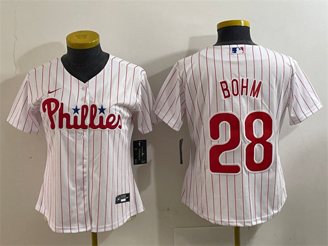 Women's Philadelphia Phillies #28 Alec Bohm White Stitched Baseball Jersey(Run Small)